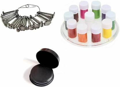 SY Products Baby Bindi Mould Pottu Achu Pack of 1 WITH 11 Colour Set and Free Black Kajal forehead Multicolor Bindis