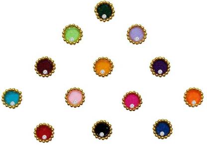 Comet Busters Multicolor Round Bindi With Gold Beads Border (5mm) (BV1602) Forehead Multicolor Bindis