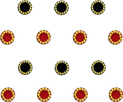 Comet Busters Round Black and Red Bindi With Gold Beads Border (4 mm) (BV244) Forehead Multicolor Bindis
