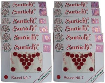 PrishaCreationStore 7 Number Size Plain Marroon Color Bindi Set of 12 ALL purpose Maroon Bindis