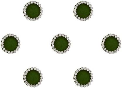Comet Busters Green Round Velvet Bindi With Silver Stone Border (10mm) (BV1659) Forehead Green Bindis