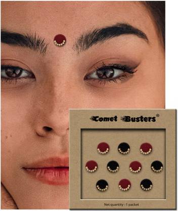 Comet Busters Black and Maroon Velvet Round Bindi With Golden Stones (9mm) (BV1991) Forehead Multicolor Bindis