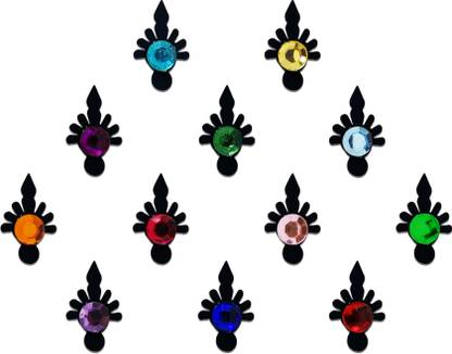 Comet Busters Beautiful Black Bindi With Multicolor Stones (BV300) Forehead Black Bindis