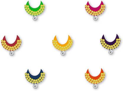 Comet Busters Beautiful Handcrafted Multicolor Moon Bindis with Gold Beads Forehead Multicolor Bindis