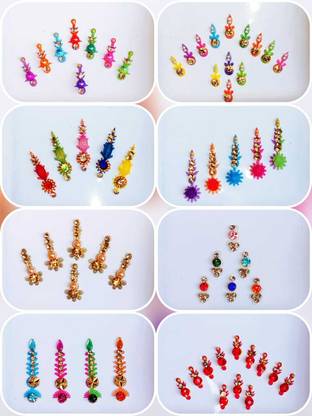 QUBIX Multicolor stones bindi pack of card 08 FOR HEAD Multicolor Bindis