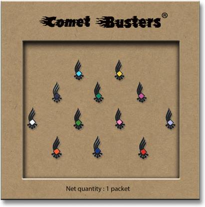 Comet Busters Traditional Black Bindi with Multicolored Squares (BV406) Forehead Black Bindis