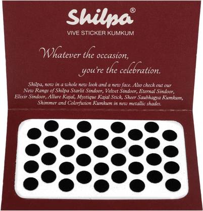 Shilpa Vive Sticker Kumkum Bindi (5, Black) (Box Contains 15 Packs) Forehead Black Bindis
