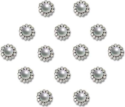 Comet Busters Silver Round Pearl Bindis With Stone Border (6mm) (BV2016) Forehead Silver Bindis