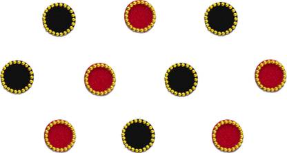 Comet Busters Red and Black Round With Gold Beads Border Bindi For Women (BV135) Forehead Multicolor Bindis