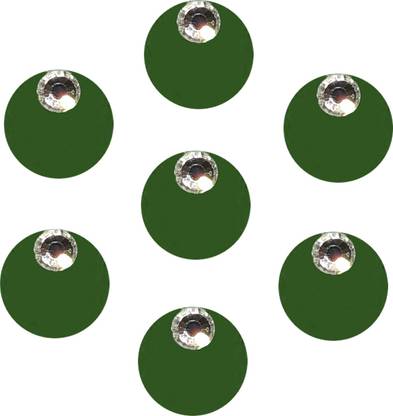 Comet Busters Dark Green Velvet Round Bindi With Diamond Dot (9mm) (BIN1754) Forehead Green Bindis
