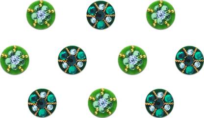 Comet Busters Beautiful Party wear Black and Green Bindi For Women (9 mm) (BV181) Forehead Multicolor Bindis