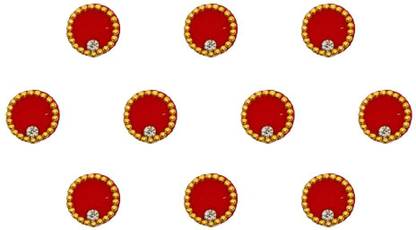 Comet Busters Red Round Velvet Bindi for Women With Gold Bead Border (9mm) (BV1478) Forehead Red Bindis