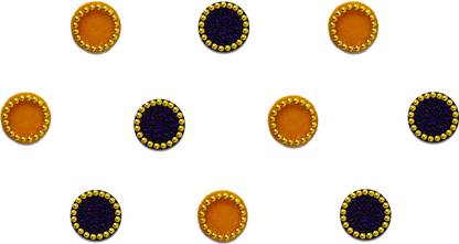 Comet Busters Purple And Yellow Round With Gold Beads Border Bindi For Women (BV131) Forehead Multicolor Bindis