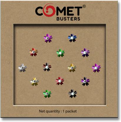 Comet Busters Floral Multicolor Bindi With Stone Metallic Finish For Women (7mm) (BV2390) Forehead Multicolor Bindis