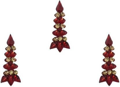 Comet Busters Long Bindi With Red and Golden Stones (BV1549) Forehead Red Bindis