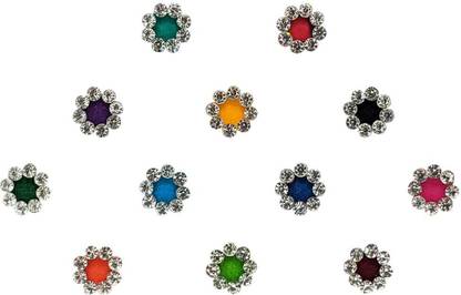 Comet Busters Multicolor Round Velvet Bindi With Silver Stone Border (5mm) (BV1644) Forehead Multicolor Bindis