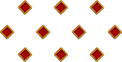Comet Busters Handcrafted Square Red Bindi With Gold Beads Border (BV807) Forehead Red Bindis