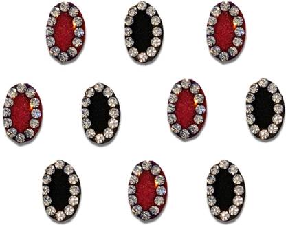 Comet Busters Black and Maroon Velvet Oval Bindi With Silver Stone Border (10mm) (BV1994) Forehead Multicolor Bindis