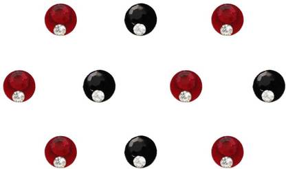 Comet Busters Black and Maroon Round Velvet Bindis With Stones (5mm) (BV1385) Forehead Multicolor Bindis