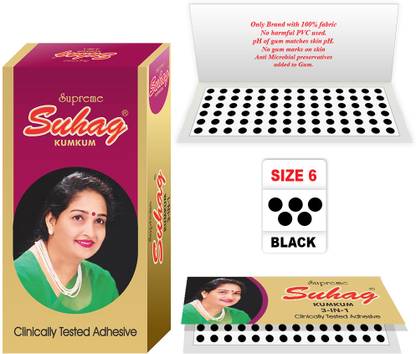 Perpaa Supreme Suhag Sticker Kumkum Forehead Black Bindi Box of 15 Flaps Bindis Size_6 Forehead Black Bindis