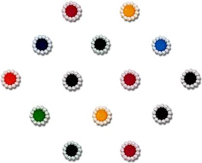 Comet Busters Multicolor Velvet Round Bindi With Pearl Border (5mm) (BV1998) Forehead Multicolor Bindis