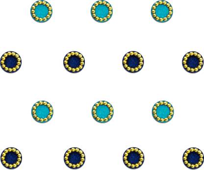 Comet Busters Round Blue and Black Bindi With Gold Beads Border (4 mm) (BV234) Forehead Multicolor Bindis