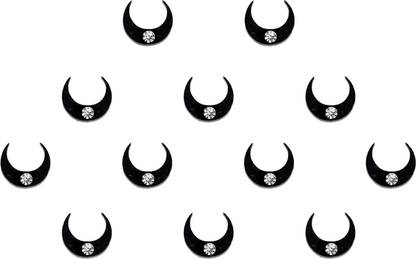 Comet Busters Small Moon Shaped Bindi With Stone (BV549) Forehead Black Bindis