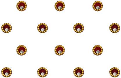 Comet Busters Red and Maroon Round Bindi With Gold Beads Border (4mm) (BV1601) Forehead Multicolor Bindis