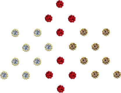 Comet Busters Fancy Red and Gold Diamond Dot Bindi For Women (BV194) Forehead Multicolor Bindis