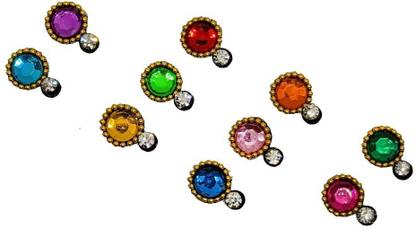Comet Busters Multicolored Round Stone Bindi for Women With Gold Bead Border (BV1462) Forehead Multicolor Bindis