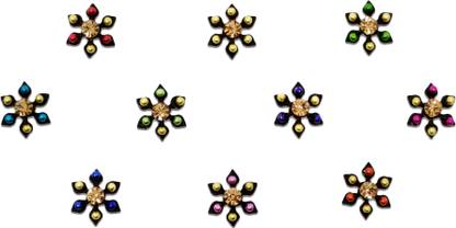 Comet Busters Black Floral Bindis With Colorful Beads (BV1388) Forehead Black Bindis