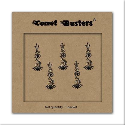 Comet Busters Handcrafted Long Black Bindis with Stones (BV1918) Forehead Black Bindis