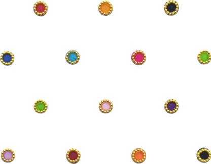 Comet Busters Multicolor Round Bindi With Gold Beads Border (BV1165) Forehead Multicolor Bindis