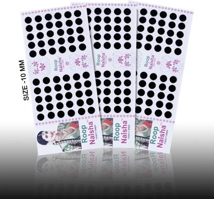 RoopNaisha Pack of 3 cards,10mm Size,Original Black Bindis Forehead Black Bindis