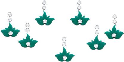 Comet Busters Beautiful Handcrafted Lotus Bindi with Stones (Teal) Forehead Green Bindis