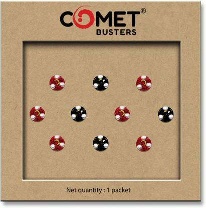Comet Busters Black and Maroon Round Velvet Bindis With Stones (6mm) (BIN1384) Forehead Multicolor Bindis