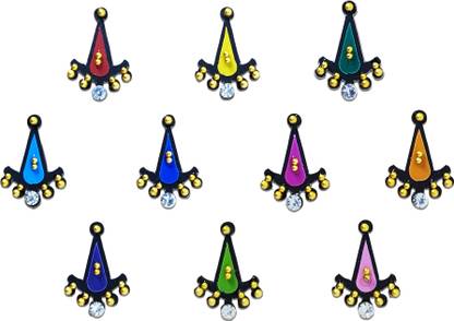 Comet Busters Handcrafted Tear Drop Beautiful Multicolor Bindi With Gold Beads (BV813) Forehead Multicolor Bindis