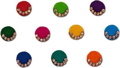 Comet Busters Multicolor Velvet Round Bindi With Golden Stones (9mm) (BV1990) Forehead Multicolor Bindis