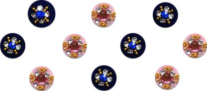 Comet Busters Round Pink and Blue Bindi With Stone Crystals (9 mm) (BV371) Forehead Multicolor Bindis