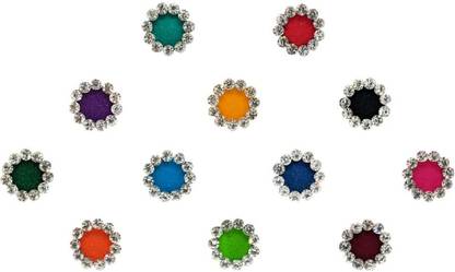 Comet Busters Multicolor Round Velvet Bindi With Silver Stone Border (6.5mm) (BV1641) Forehead Multicolor Bindis