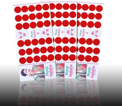 RoopNaisha 18mm Size, Pack of 4 Cards,Biggest size comes in Bindi Forehead Red Bindis