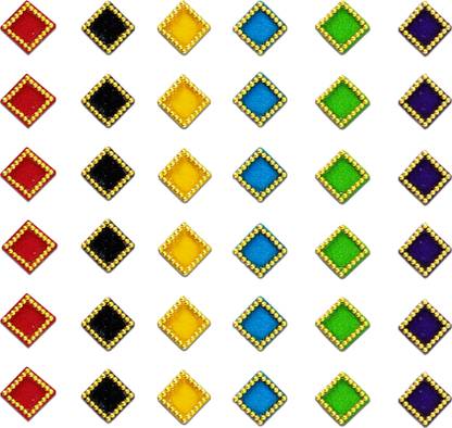 Comet Busters Square Multicolor Bindi With Gold Beads Border (5 mm) (BV251) Forehead Multicolor Bindis