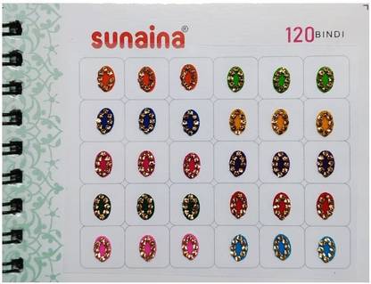 SUNAINA New Mini Spiral Multicolor Oval Stone Border 120 Bindi Book (7 MM) FOREHEAD Multicolor Bindis