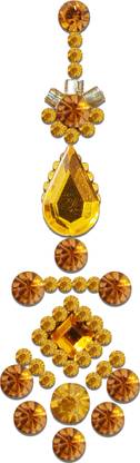 Comet Busters Premium Long Bridal Yellow Bindi Studded with Stones (20 mm) (BV347) Forehead Yellow Bindis