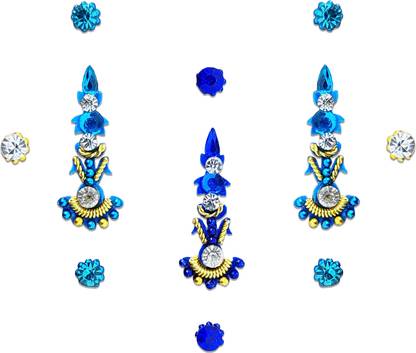 Comet Busters Long Traditional Blue Bindi With Stone Work For Women (BV157) Forehead Multicolor Bindis