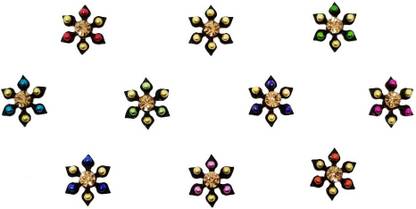 Comet Busters Black Floral Bindis With Colorful Beads (BV1388) Forehead Black Bindis