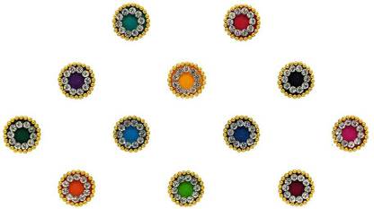 Comet Busters Multicolor Round Velvet Bindi With Gold Stone Border (7mm) (BV1640) Forehead Multicolor Bindis