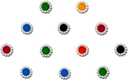 Comet Busters Multicolor Velvet Round Bindi With Pearl Border (6mm) (BV1997) Forehead Multicolor Bindis