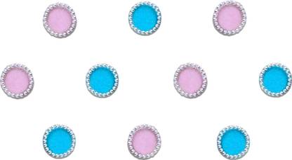Comet Busters Round Beautiful Pink and Blue Bindi With Silver Beads Border (5 mm) (BV200) Forehead Multicolor Bindis
