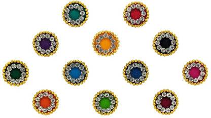 Comet Busters Multicolor Round Velvet Bindi With Gold Beads Border (8mm) (BV1636) Forehead Multicolor Bindis
